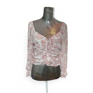 Y2K Ruched Front Floral Long Sleeve Milkmaid Cropped Fairy Romantic Sheer Top XL